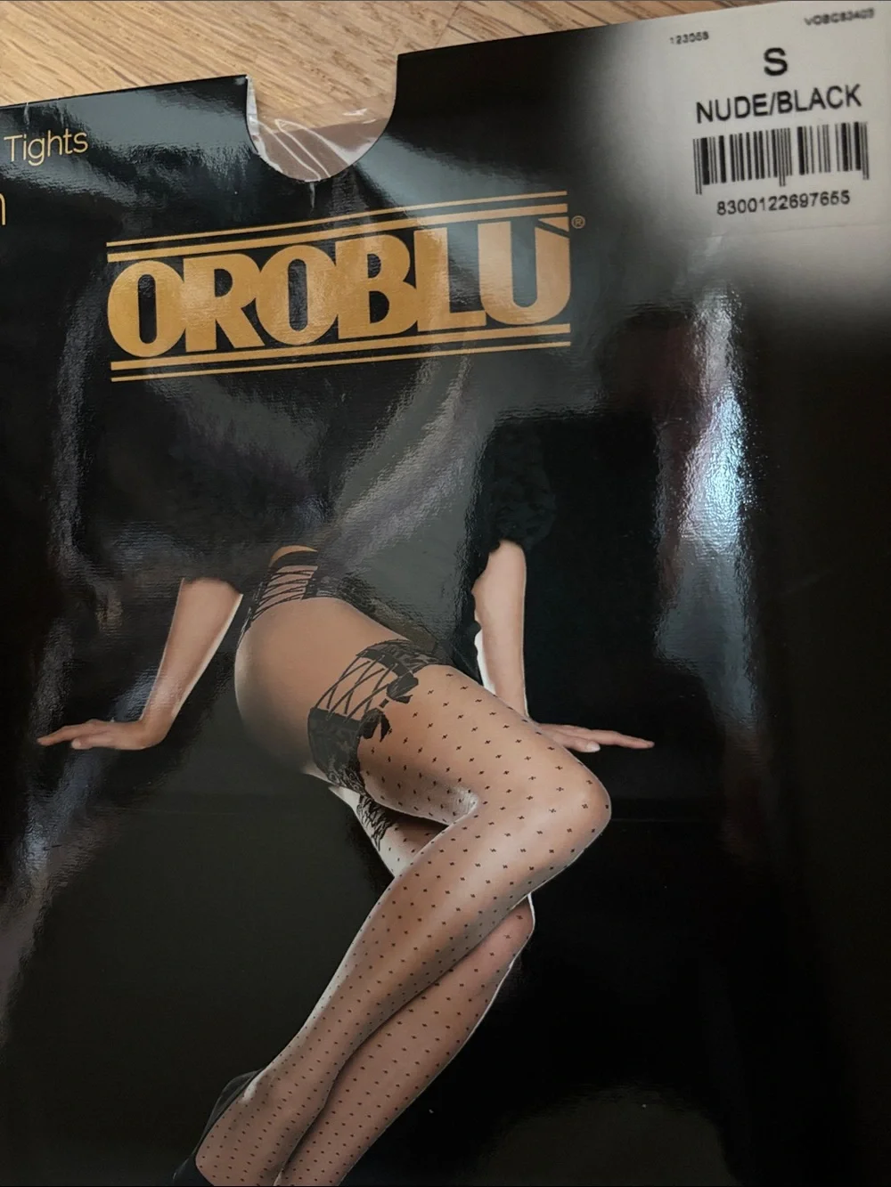 OROBLU Vivian Nude/Black Dotted Sheer Tights
